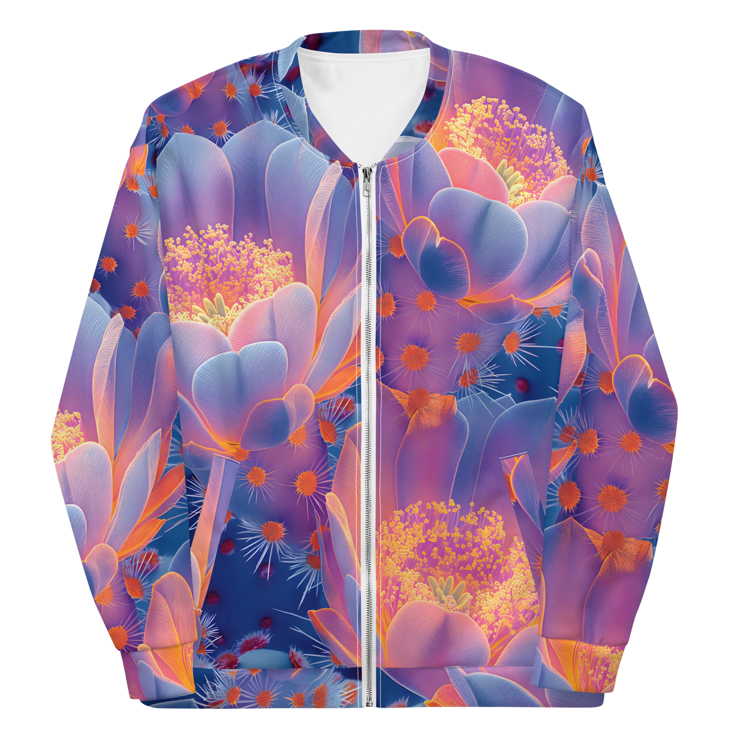 Cactus Glow Unisex Bomber Jacket - Psychedelic All Over Print